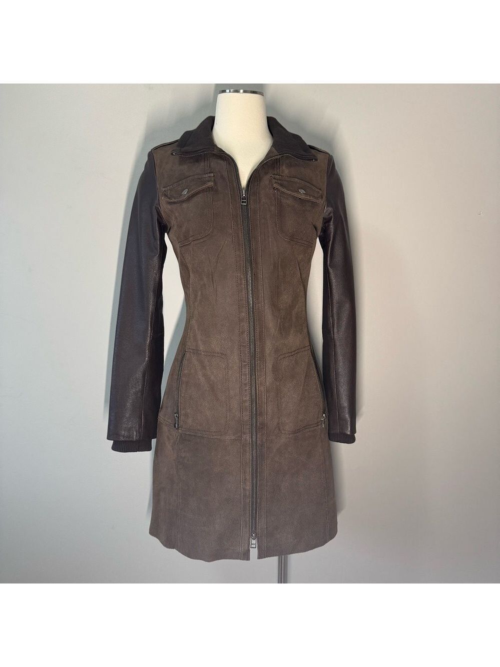Danier Two-Tone Leather Jacket in Brown and Black Fit XS-Small